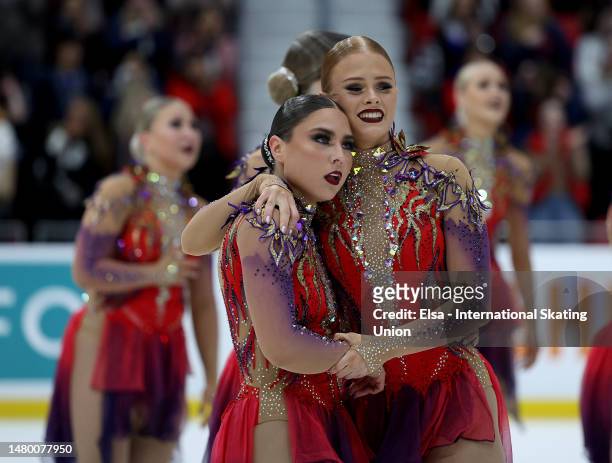The Helsinki Rockettes perform in the free skate during the ISU World Synchronized Skating Championships at Herb Brooks Arena on April 01, 2023 in...
