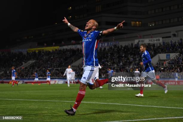 Marcos Junior of Yokohama F.arinos celebrates the first goal during the J.LEAGUE YBC Levain Cup 3rd Sec. Group A match between Yokohama F･Marinos and...