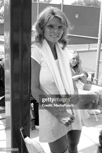 Cathy Lee Crosby at the Charlton Heston tennis tournament to benefit The American Film Institute on June 17, 1982 in Los Angeles, California.