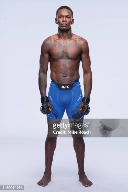 Israel Adesanya poses for a portrait during a UFC photo session on April 5, 2023 in Miami, Florida.
