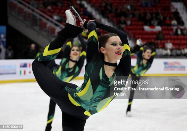 Team Amber of Latvia performs in the free skate during the ISU World Synchronized Skating Championships at Herb Brooks Arena on April 01, 2023 in...