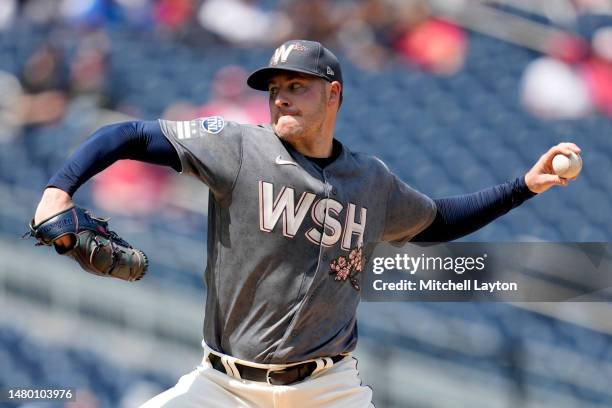 Patrick Corbin of the Washington Nationals pitches in the third inning during a baseball game against the Tampa Bay Rays at Nationals Park on April...