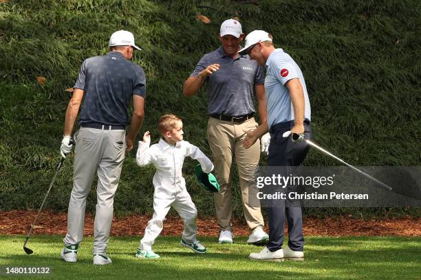 Seamus Power of Ireland celebrates his hole-in-one on the ninth hole during the Par 3 contest prior to the 2023 Masters Tournament at Augusta...