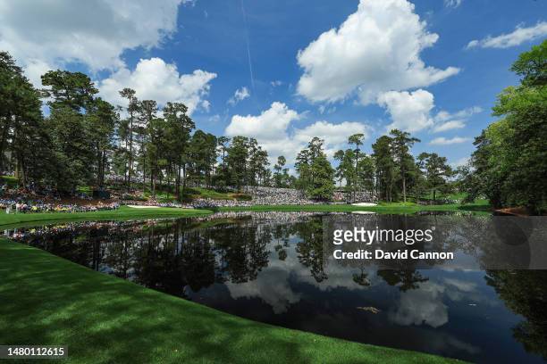 General view looking towards the ninth green with the eighth hole behind and to the right during the par 3 competition prior to the 2023 Masters...
