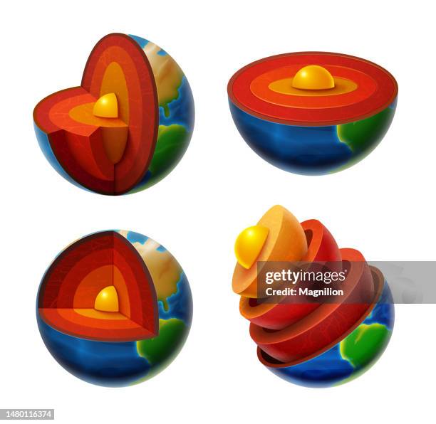 planet earth in cross section vector set - earth internal structure stock illustrations