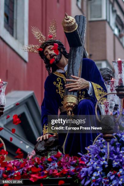 Passage of the Most Holy Christ of the Three Fallen during the procession of the Most Holy Christ of the Three Fallen on Holy Wednesday, April 5 in...