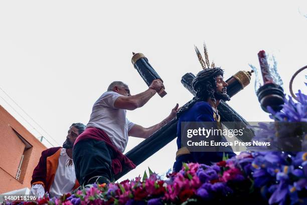 Passage of the Most Holy Christ of the Three Fallen during the procession of the Most Holy Christ of the Three Fallen on Holy Wednesday, April 5 in...