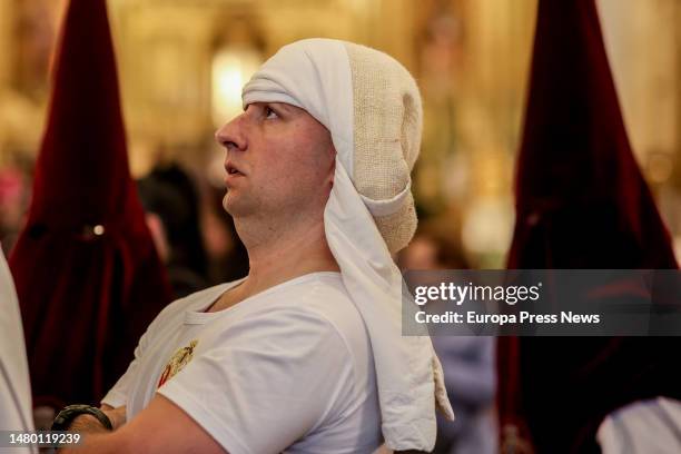 Costalero during the procession of the Santisimo Cristo de las Tres Caidas on Holy Wednesday, April 5 in Madrid, Spain. The image of the Santisimo...