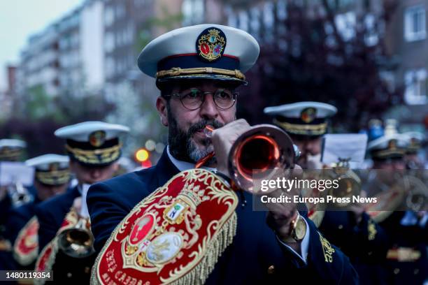 Trumpeter during the procession of the Holy Christ of the Three Falls on Holy Wednesday, April 5 in Madrid, Spain. The image of the Santisimo Cristo...