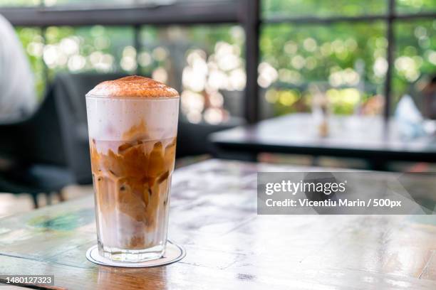 iced cappuccino coffee in coffee shop,romania - coffee frappe stock-fotos und bilder