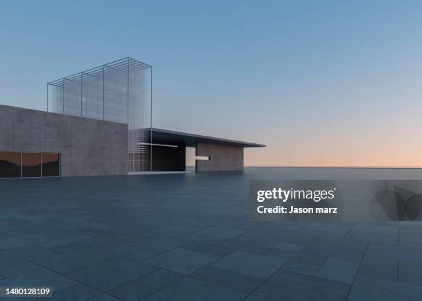 empty concrete building background - simple house exterior foto e immagini stock