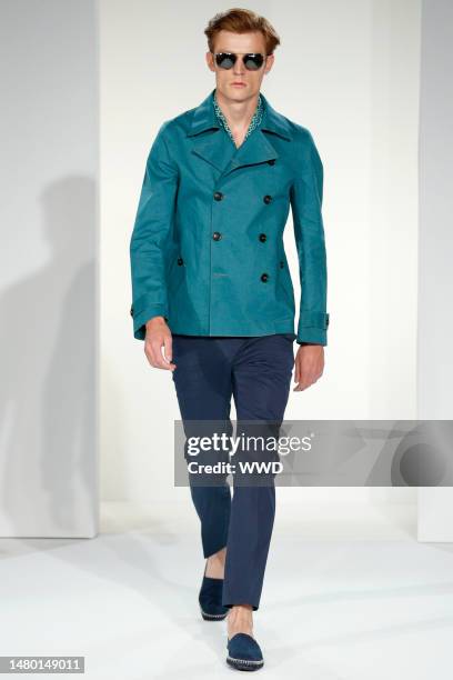 Model on the runway at Gieves & Hawkes spring 2015 menswear show at White Cube.