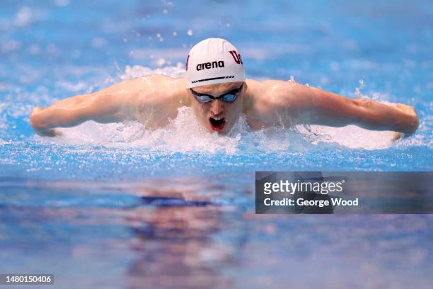 Thomas Beeley of University of Aberdeen Performance Swimming competes in the Men 200m Butterfly - Final on Day Two of the British Swimming...