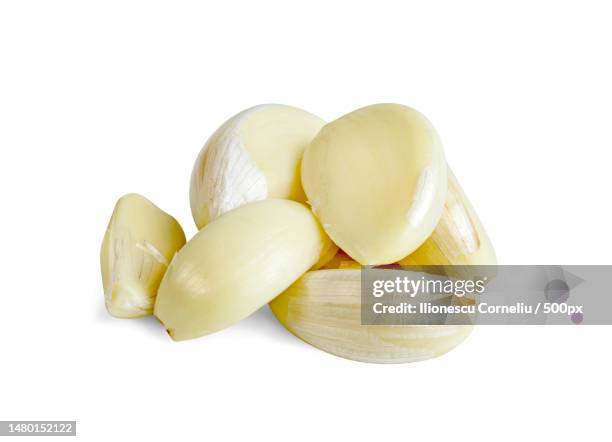 peeled garlic isolated on white background,include clipping path,craiova,romania - garlic clove stock-fotos und bilder