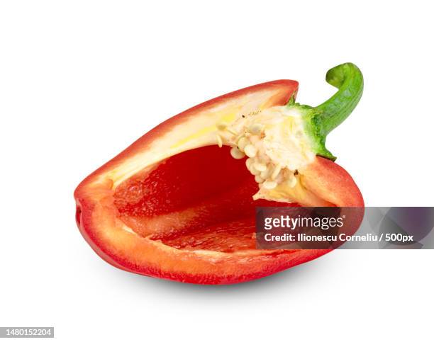 red chopped sweet bell pepper isolated on white background,include clipping path,craiova,romania - green bell pepper - fotografias e filmes do acervo