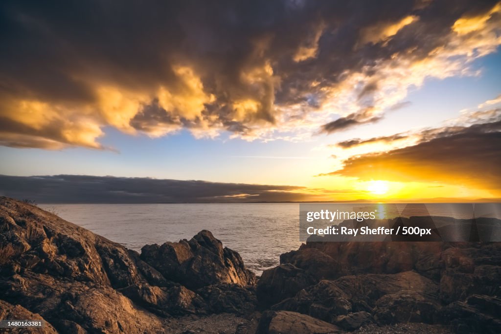Scenic view of sea against sky during sunset,Lime Kiln Point State Park,United States,USA