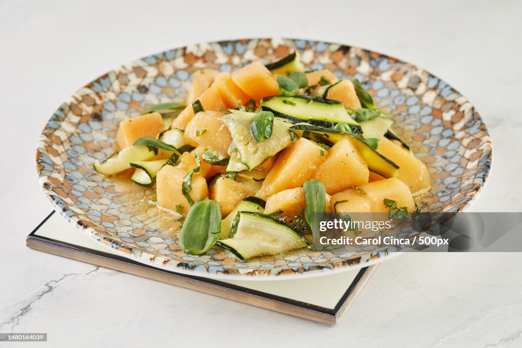 High angle view of food in plate on table,Romania