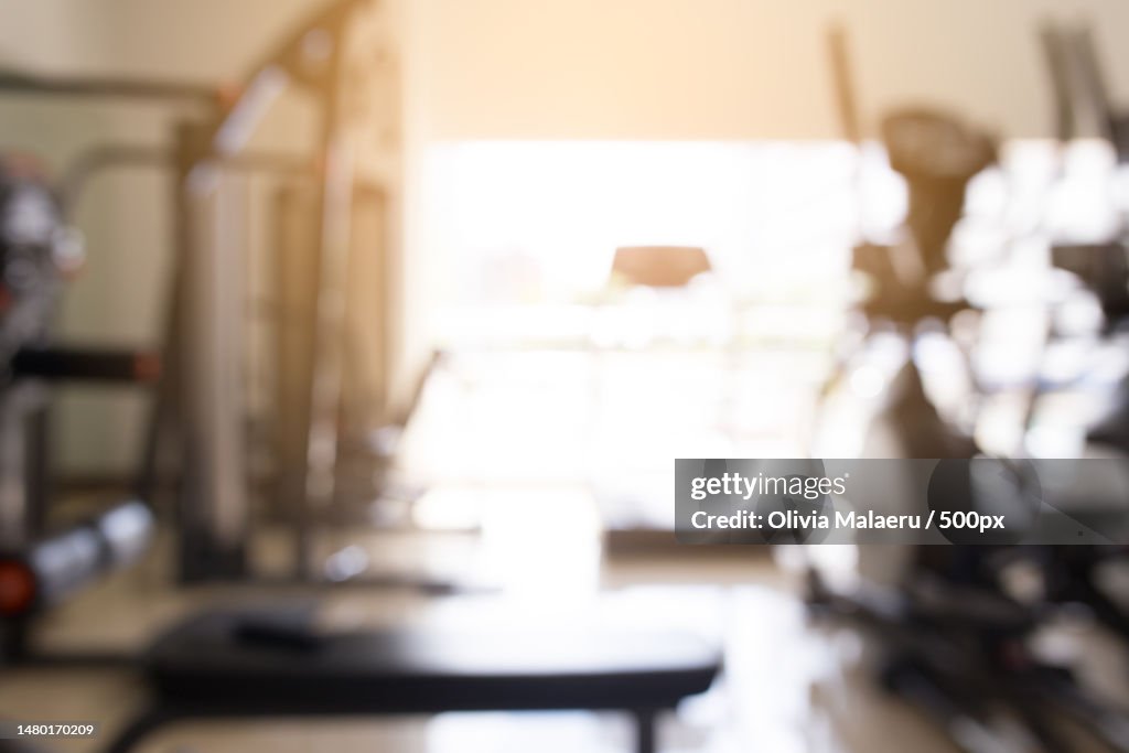 Abstract blur fitness gym with equipment for background,Romania