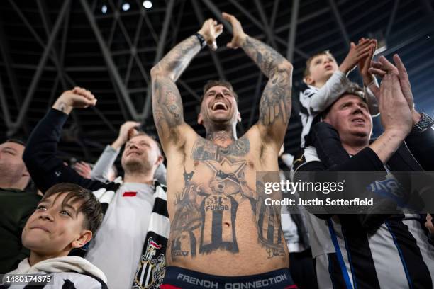 Newcastle United fan tattoo detail during the Premier League match between West Ham United and Newcastle United at London Stadium on April 05, 2023...