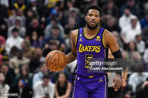 Malik Beasley of the Los Angeles Lakers in action during a game against the Utah Jazz at Vivint Arena on April 04, 2023 in Salt Lake City, Utah. NOTE...