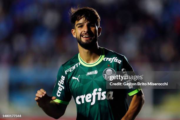 José Lopez of Palmeiras celebrates after scoring the team's first goal during a Copa CONMEBOL Libertadores 2023 Group C match between Bolivar and...