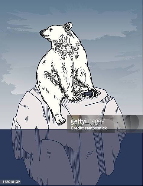 polar bear on iceberg - polar bear iceberg stock illustrations
