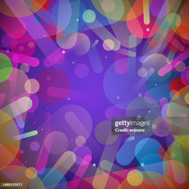 fun rainbow shapes birthday frame vector - rainbow circle pride stock illustrations