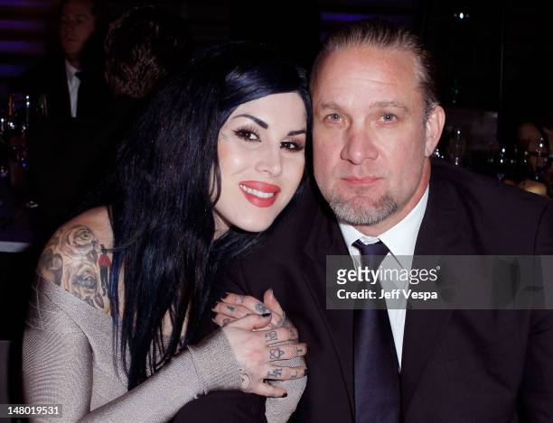 Personalities Kat Von D and Jesse James attends the 2011 Art Of Elysium "Heaven" Gala held at the California Science Center on January 15, 2011 in...