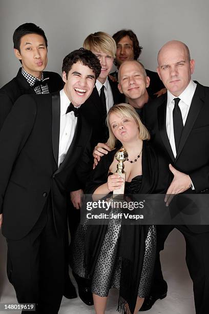 Actor Harry Shum Jr., actor Nick Starr; writer Brad Falchuk, executive producer Ryan O'Neal, actor Mike O'Malley, actress Lauren Potter and actor...