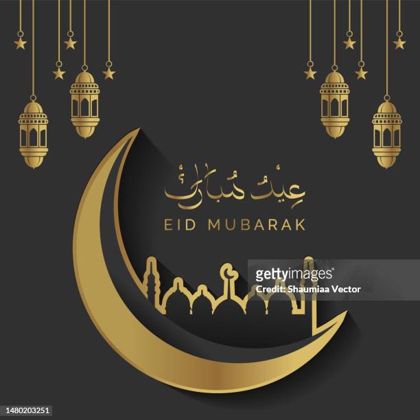 eid mubarak greeting card background design. islamic arabic background. - crescent stock illustrations