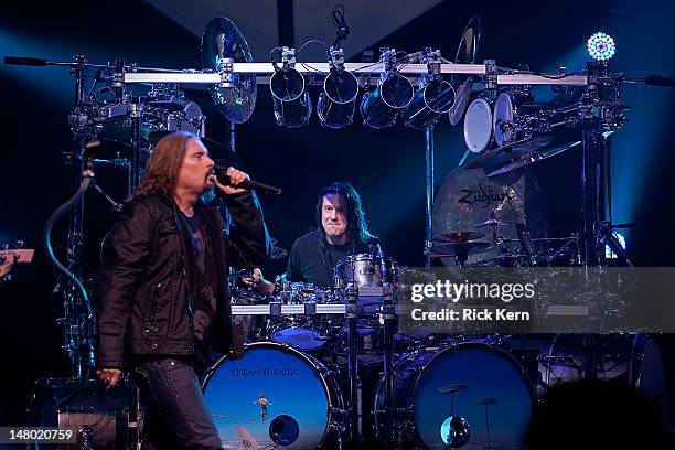 Vocalist James LaBrie and drummer Mike Mangini of Dream Theater perform at ACL Live on July 7, 2012 in Austin, Texas.