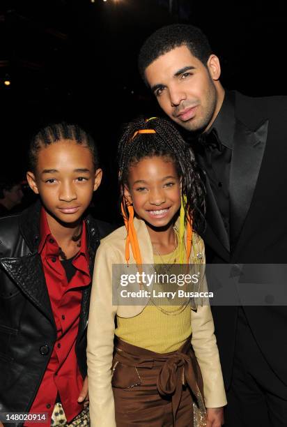 Actor Jaden Smith, singer Willow Smith and rapper Drake attend The 53rd Annual GRAMMY Awards held at Staples Center on February 13, 2011 in Los...