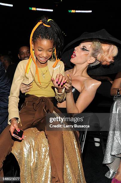 Singers Willow Smith and Lady Gaga attend The 53rd Annual GRAMMY Awards held at Staples Center on February 13, 2011 in Los Angeles, California.