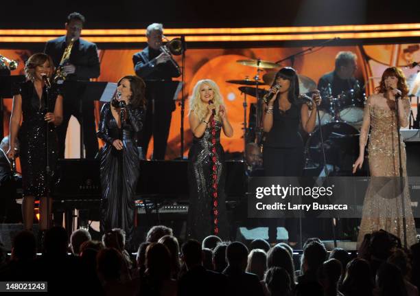 Singers Yolanda Adams; Martina McBride, Christina Aguilera, Jennifer Hudson and Florence Welch attends The 53rd Annual GRAMMY Awards held at Staples...
