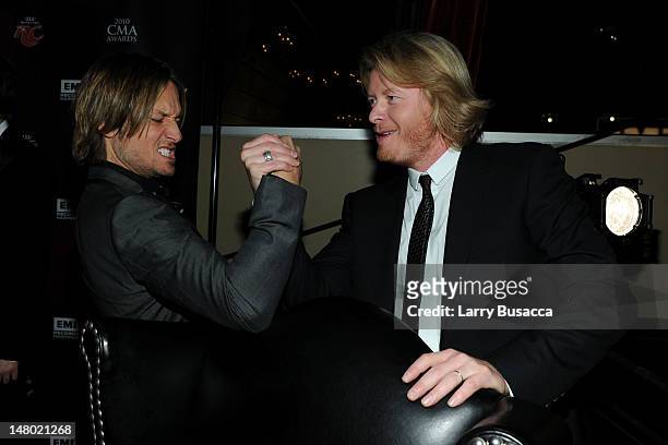 Musicians Keith Urban and Phillip Sweet of Little Big Town attend the Capitol Records Party following the 44th Annual CMA Awards at Sambuca on...