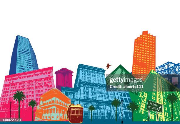 new orleans stadtbild in vielen farben - new orleans stock-grafiken, -clipart, -cartoons und -symbole