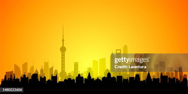 shanghai skyline (all buildings are complete and moveable) - pudong stock illustrations