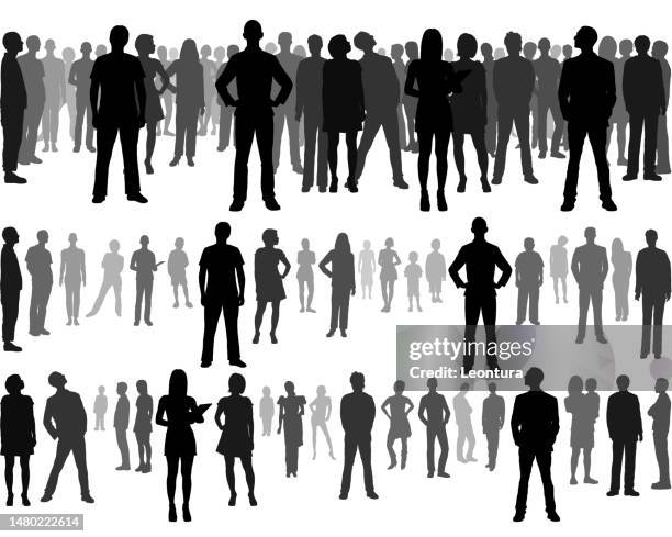 highly detailed crowd (all people are complete and moveable, see below) - people silhouettes stock illustrations