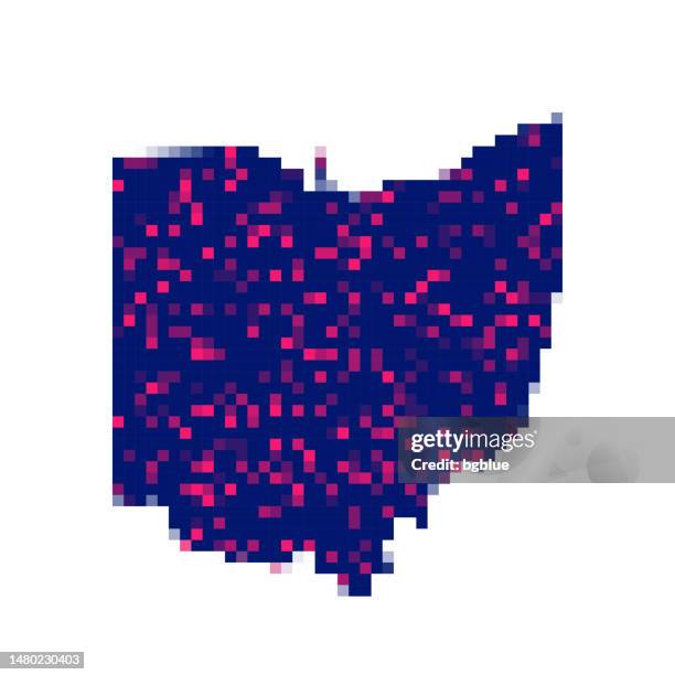 ohio map in pixels on white background - columbus ohio map stock illustrations