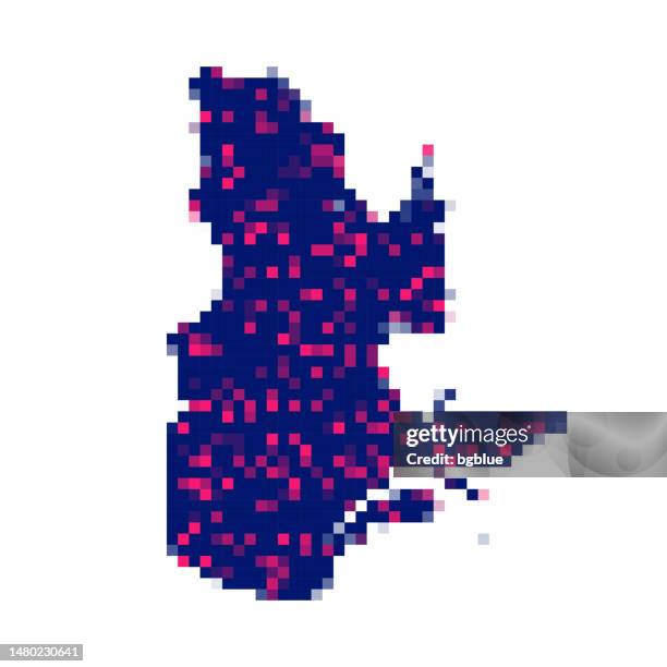 quebec map in pixels on white background - quebec city stock illustrations