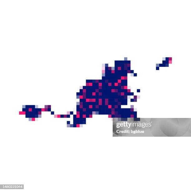 saint-martin map in pixels on white background - marigot stock illustrations