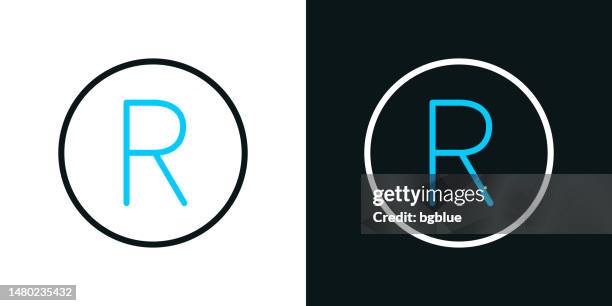 registered trademark. bicolor line icon on black or white background - editable stroke - r logo stock illustrations
