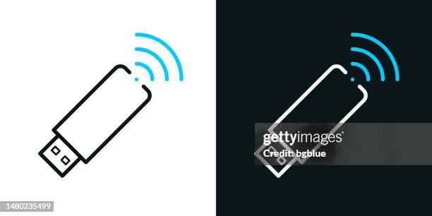 usb wireless adapter. bicolor line icon on black or white background - editable stroke - stick plant part stock illustrations