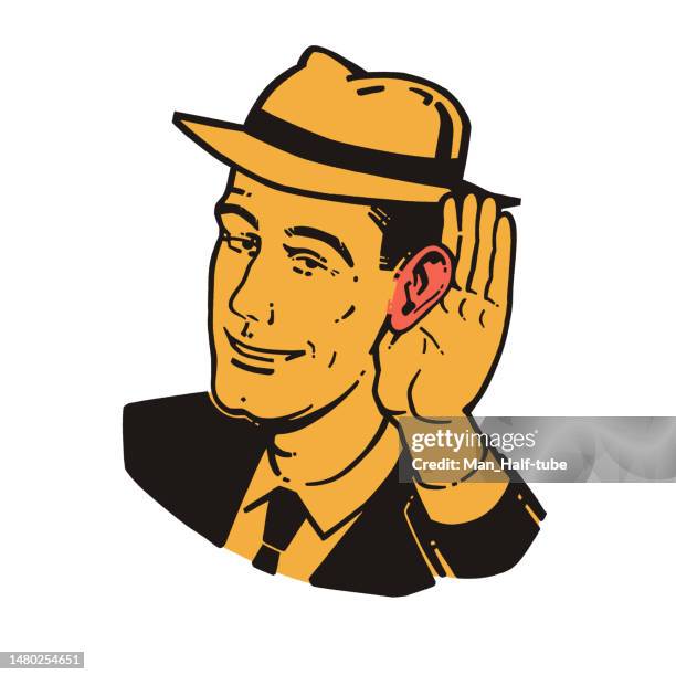 man listening with hand to ear - listening stock illustrations