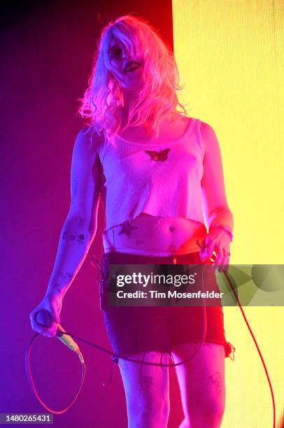 Laura Les of 100 Gecs performs in support of the band's "10,000 Gecs" release at the Fox Theater on April 05, 2023 in Oakland, California.
