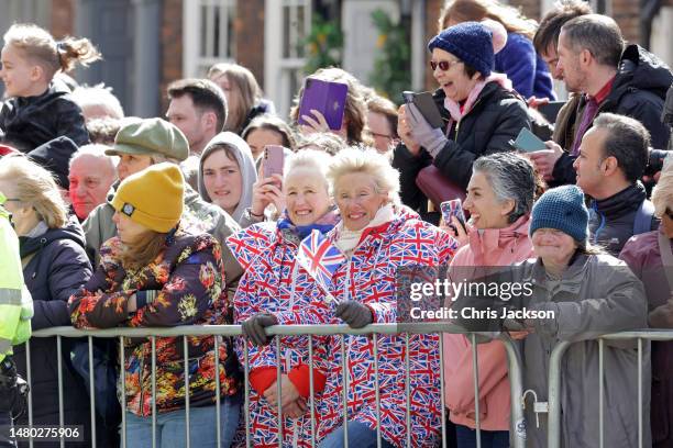 Spectators wait as King Charles III and Camilla, Queen Consort to attend the Royal Maundy service at York Minster on April 06, 2023 in York, England....