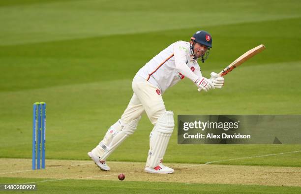Sir Alastair Cook of Essex hits runs during the LV= Insurance County Championship Division 1 match between Middlesex and Essex at Lord's Cricket...