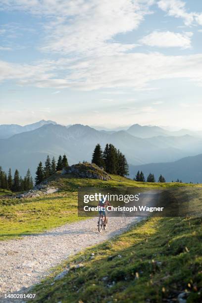 man goes mountainbiking in the alps - alpes do allgäu imagens e fotografias de stock