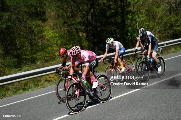 General view of Harm Vanhoucke of Belgium and Team DSM, Jonathan Caicedo of Ecuador and Team EF Education-Easypost, Natnael Tesfazion of Eritrea and...