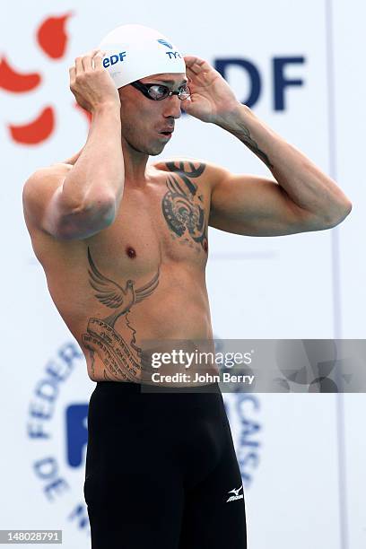 Frederick Bousquet of France prepares to compete in the men's 50m freestyle final at the 2012 Open EDF de Natation, an international swimming meeting...